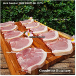 Pork CHOP SKIN ON T-BONE (with tenderloin) 3/4" 2cm frozen Local Premium (price/pack 700g 2pcs)